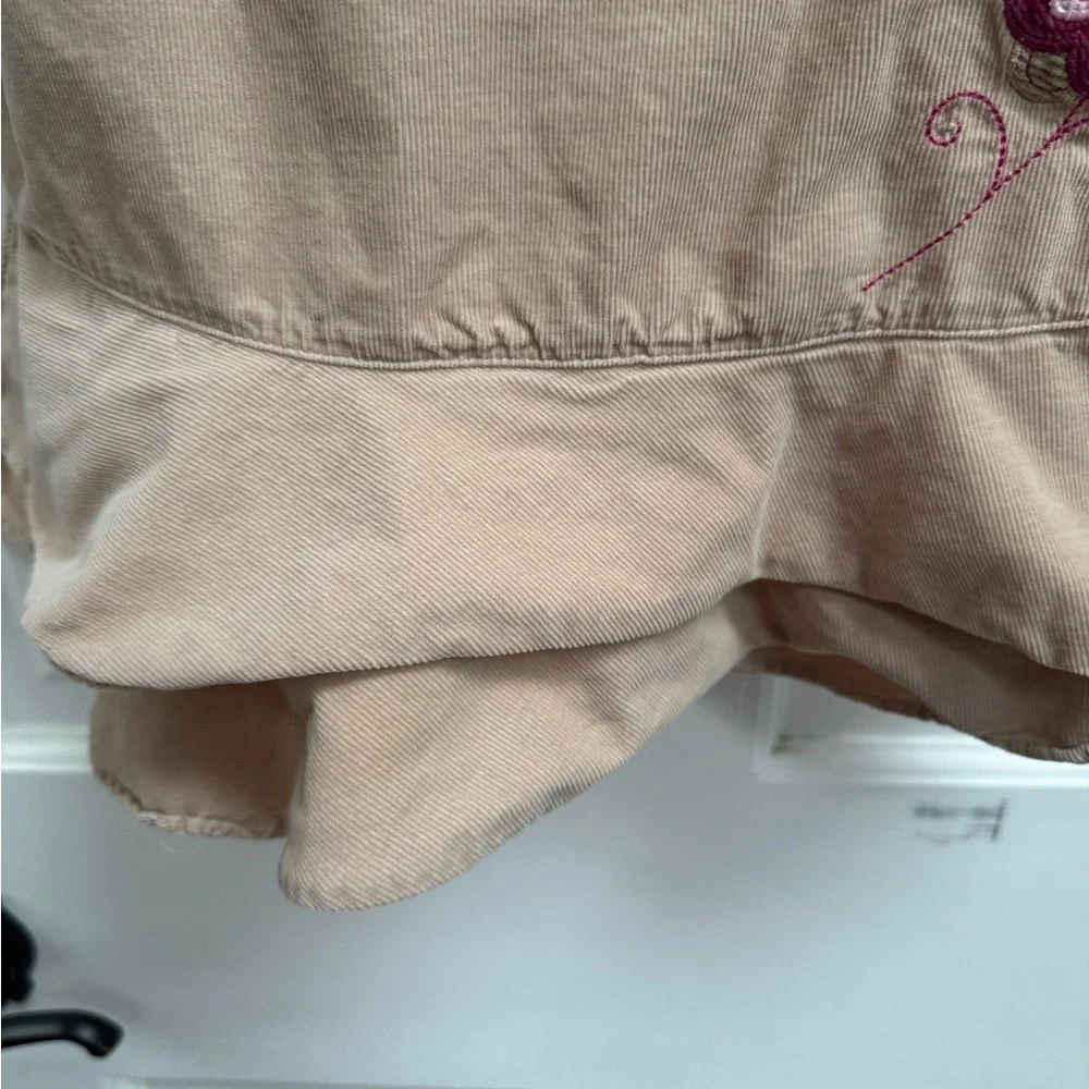 Old Navy 3T Toddler Tan/Khaki Corduroy Tank Top Dress with Ruffles and Flowers